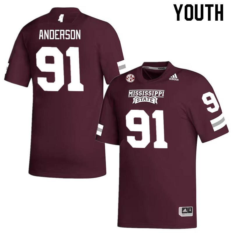 Youth #91 Deonte Anderson Mississippi State Bulldogs College Football Jerseys Stitched Sale-Maroon